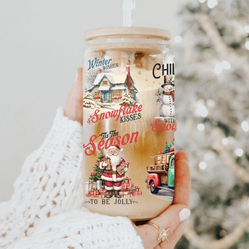 Oh Deer Christmas is here cup, Have a Sweet Christmas, Have a holly jolly Christmas - Vintage CHristmas can cups